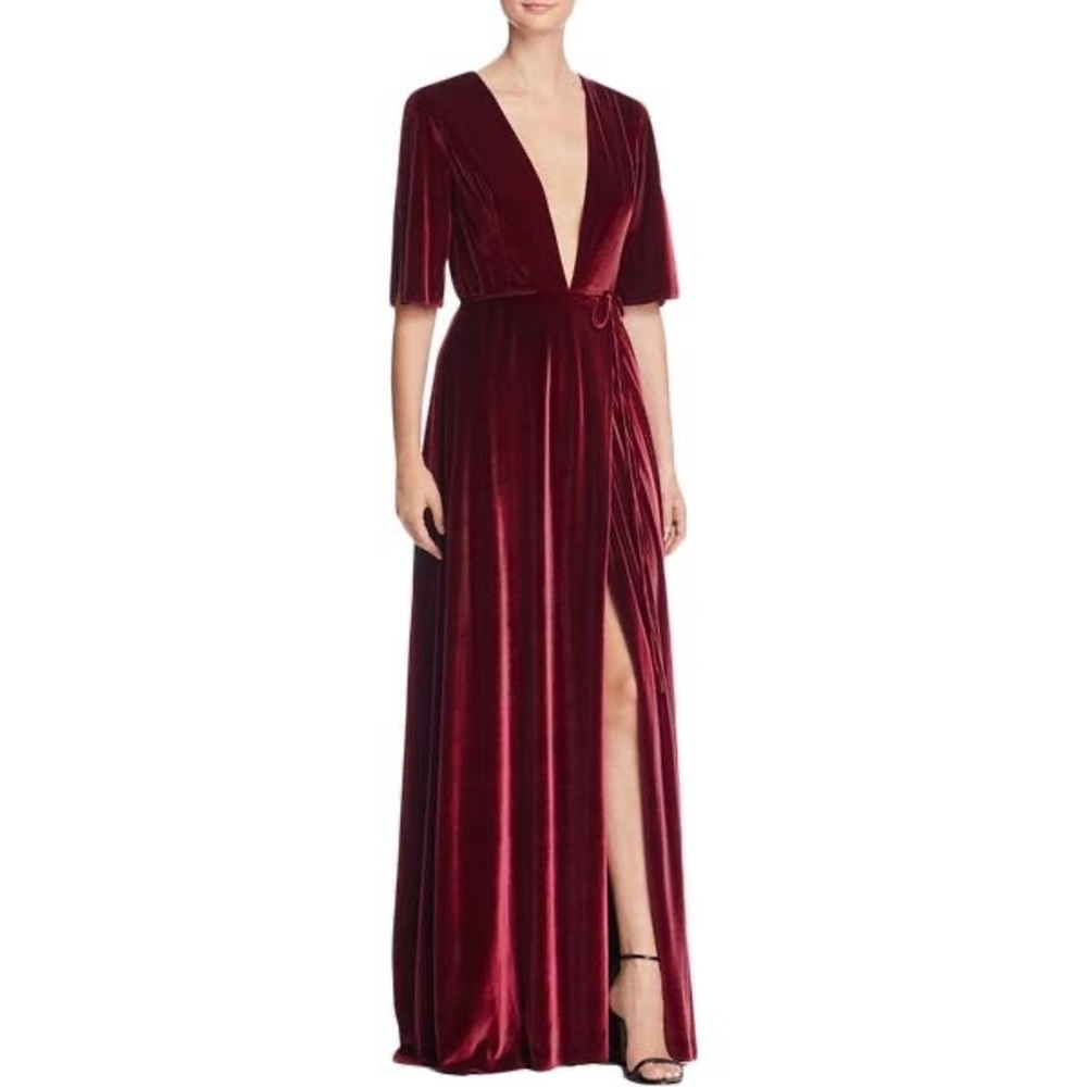 New! HOT PLUNGING NECKLINE VELVET WRAP DRESS GOWN